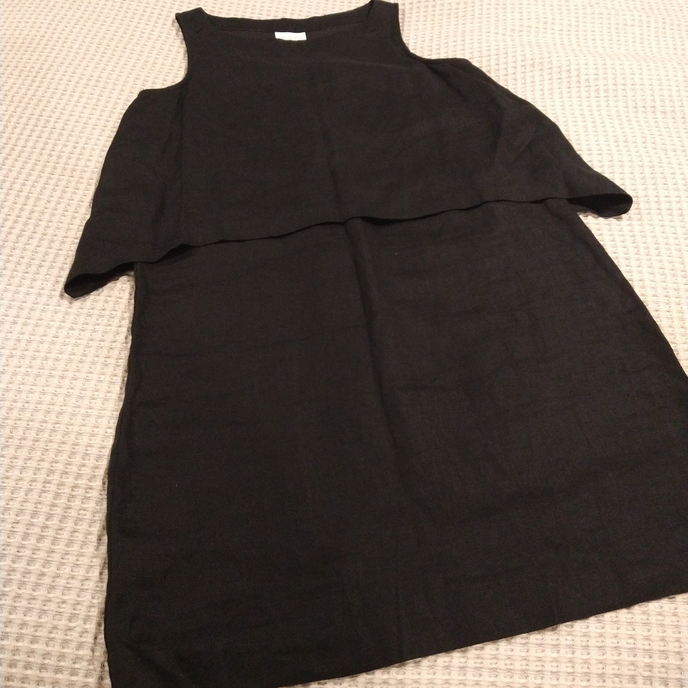 Pure Jill Black Linen Layered Sheath Dress
